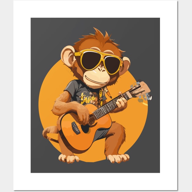 Monkey Play Guitar Wall Art by ReaBelle